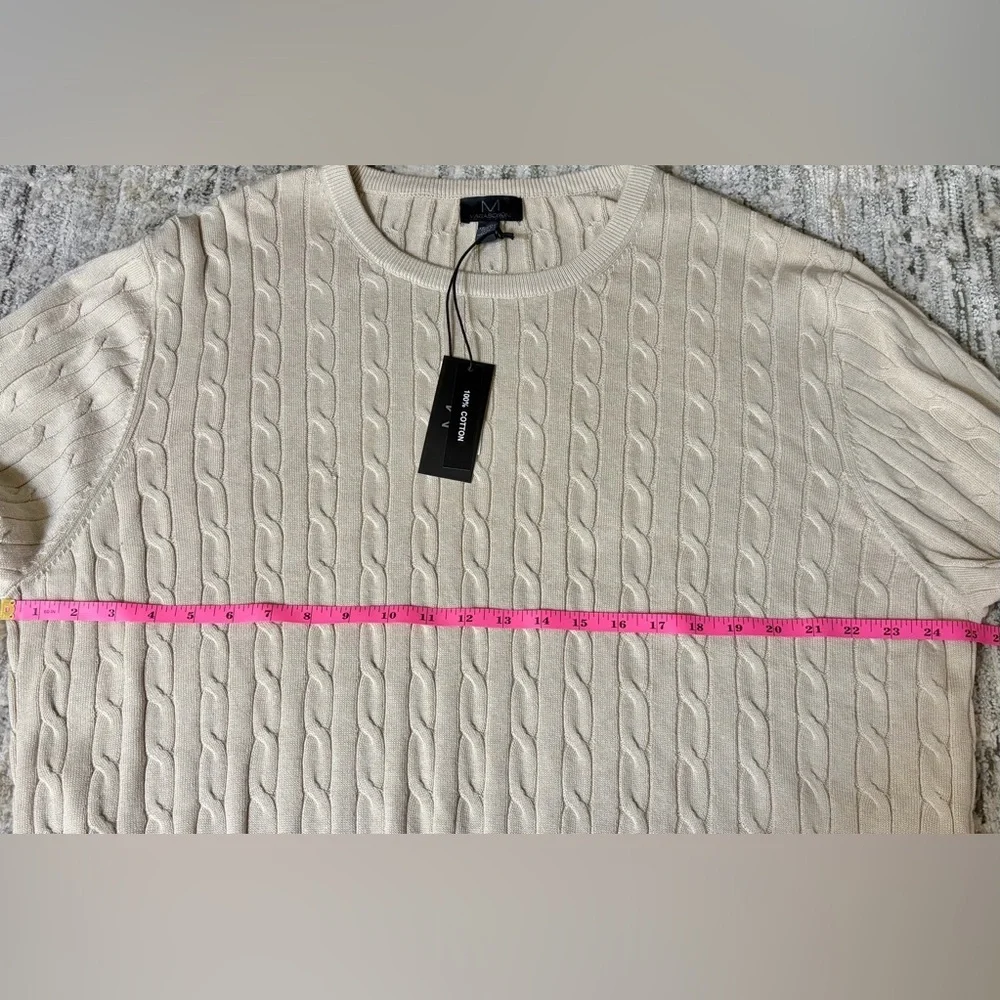 Magaschoni Cable Knit Sweater XXL 100% Cotton Cream Crewneck Lightweight NWT